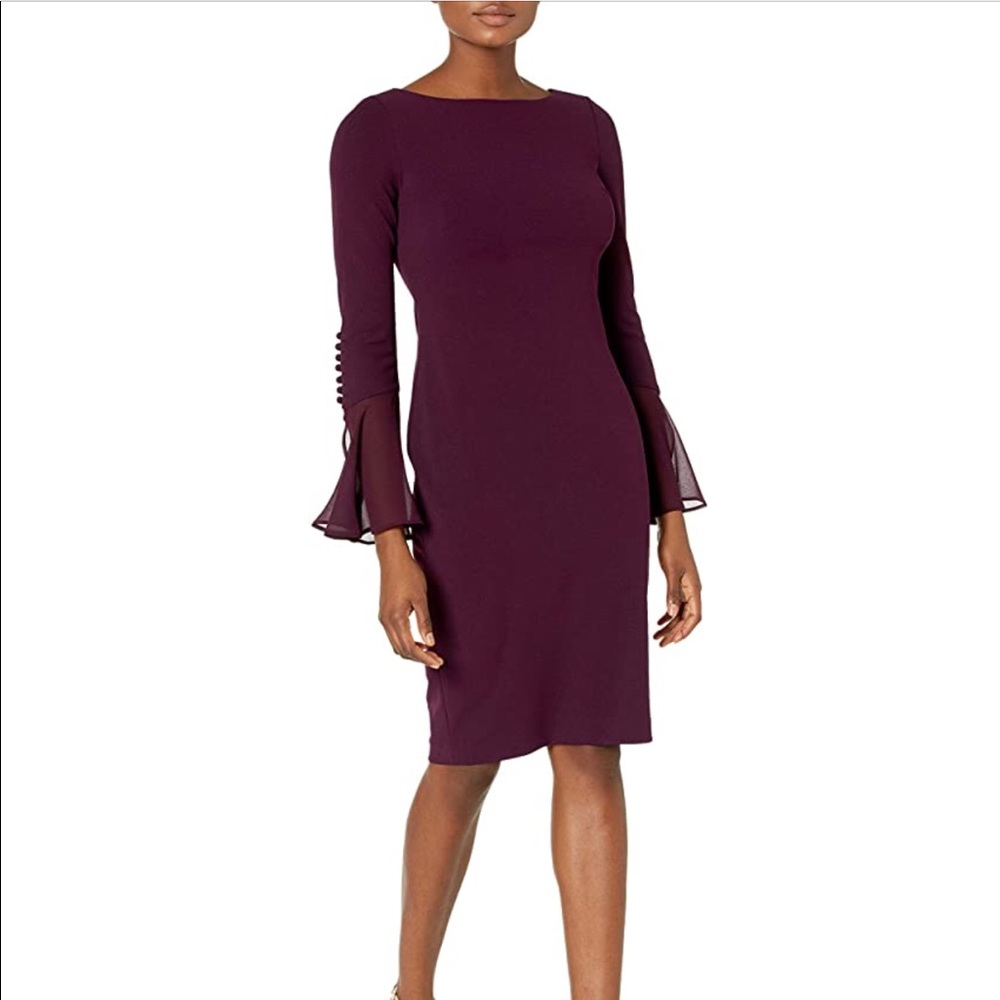 Calvin Klein chiffon sleeve maroon dress